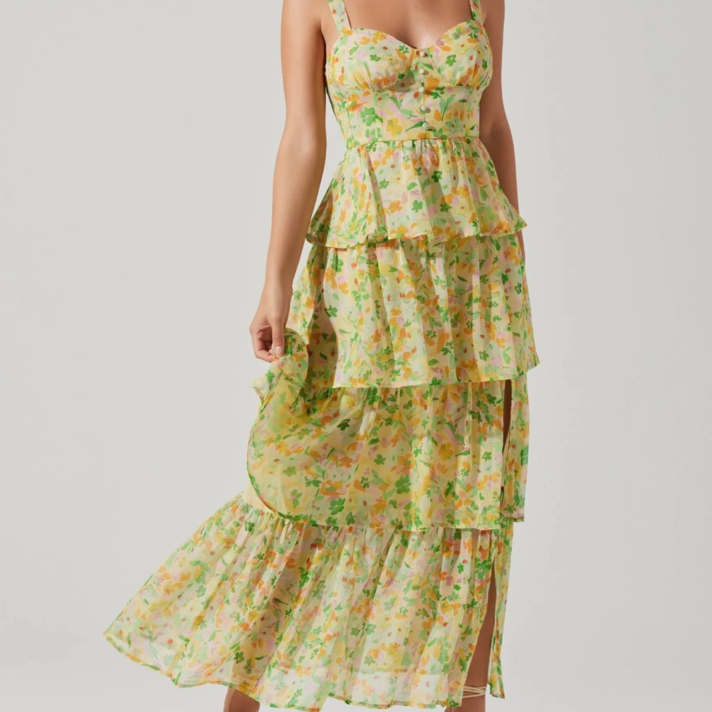 Astr Floral High Low Dress - Yellow and Green